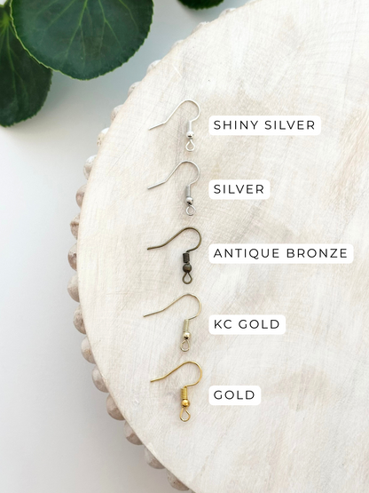 Wrapped Ear Wire Fish Hook Earrings - Gold, KC Gold, Silver, Shiny Silver, Antique Bronze (10pc)