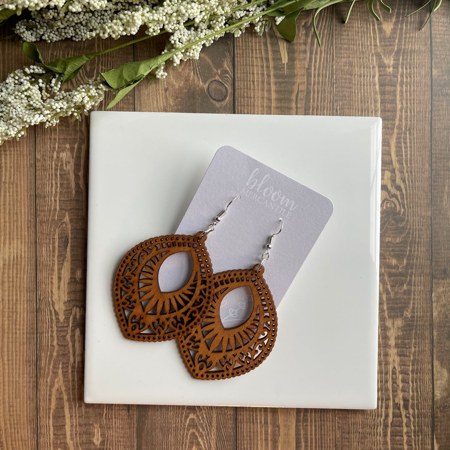 Wood Filigree Teardrop Dangles