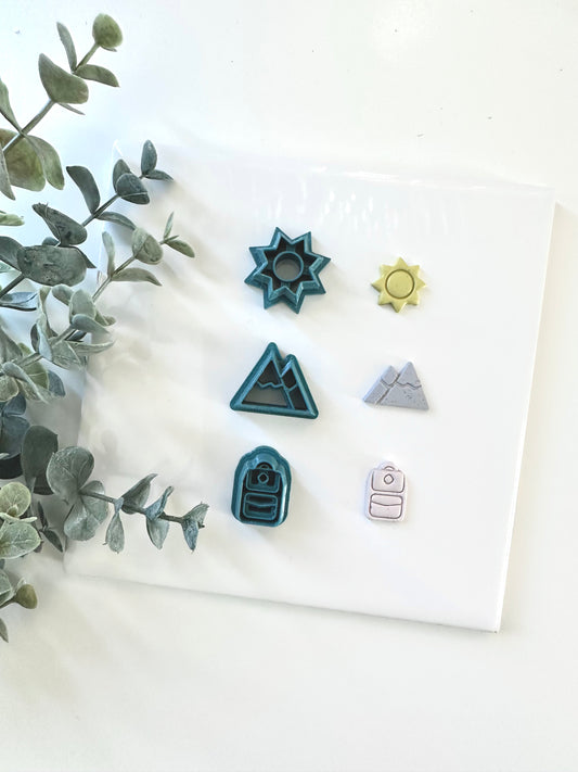 Sun, Mountains, Backpack Outdoorsy Cutters | Polymer Clay Cutter