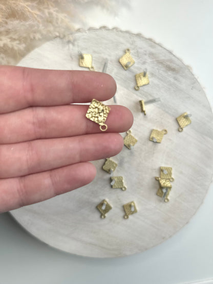 Hammered Diamond Earring Post - Gold or Silver (10pc)