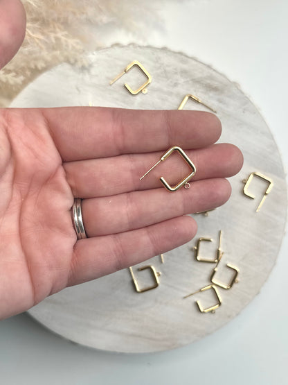 Squared Hoop Earring Post - Gold or Silver (10pc)